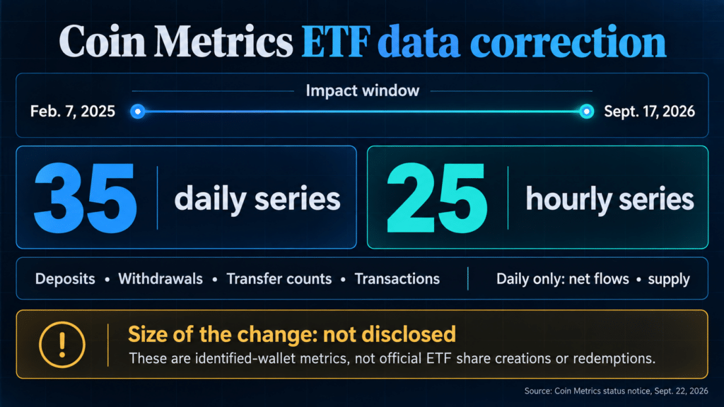 Coin Metrics revises 19 months of ETF wallet data but by how much?