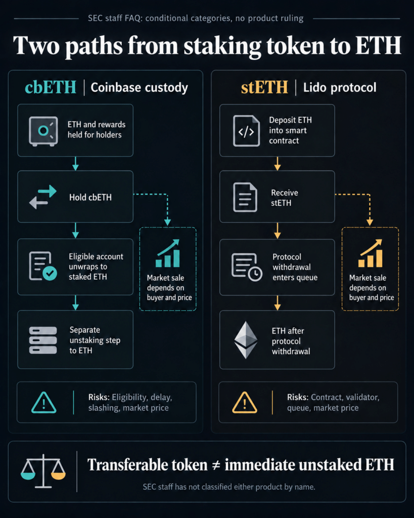 SEC staff’s staking-token split spotlights the exit risks behind staked ETH tokens